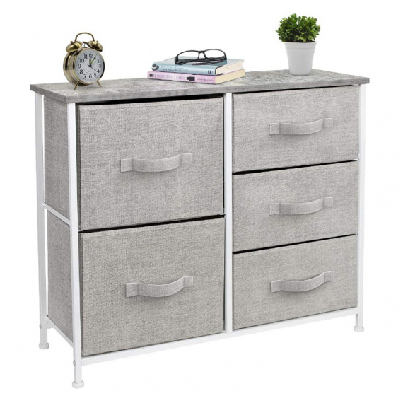 Komoda s látkovými šuplíky, šedá/bílá/světle šedá, ROSITA TYP 3