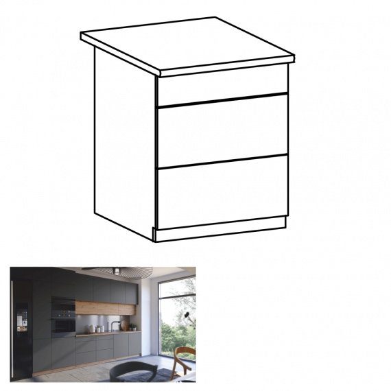 Spodní skříňka, dub artisan / šedý mat, s PUSH UP, LANGEN D60S3