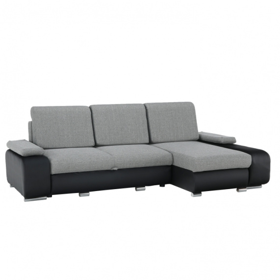 Sedací souprava, ekokůže černá / látka šedá, pravá, LATE NEW