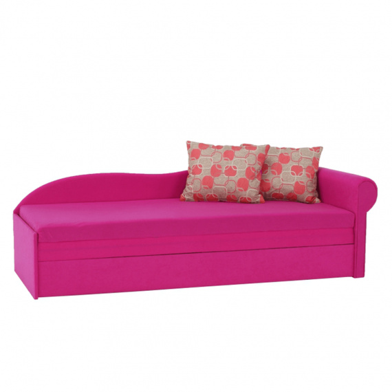 Rozkládací pohovka, růžová / vzorované polštáře, pravá, AGA D