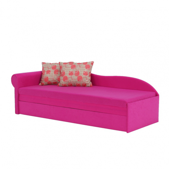Rozkládací pohovka, růžová / vzorované polštáře, levá, AGA D