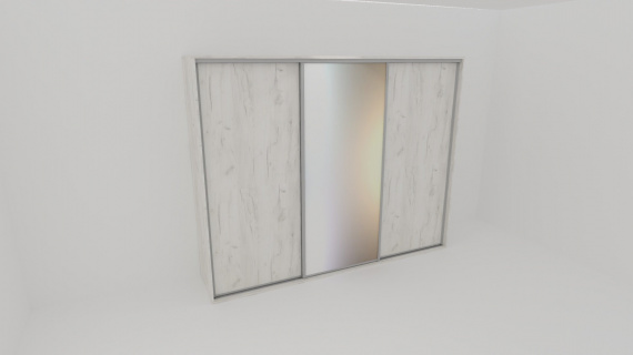 Skříň FLEXI 3 š.300cm v.240cm : 2x dveře plné , 1x zrcadlo - z letáku - jen osobní odběr